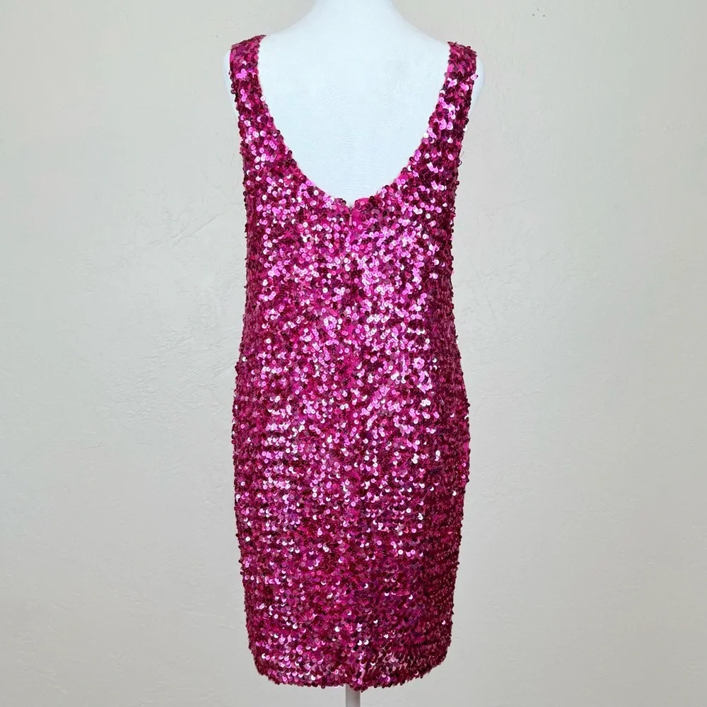 Vintage 1980s Night Line Silk Barbie Pink Sequin Sleeveless Dress Size 10 M - Picture 2 of 16